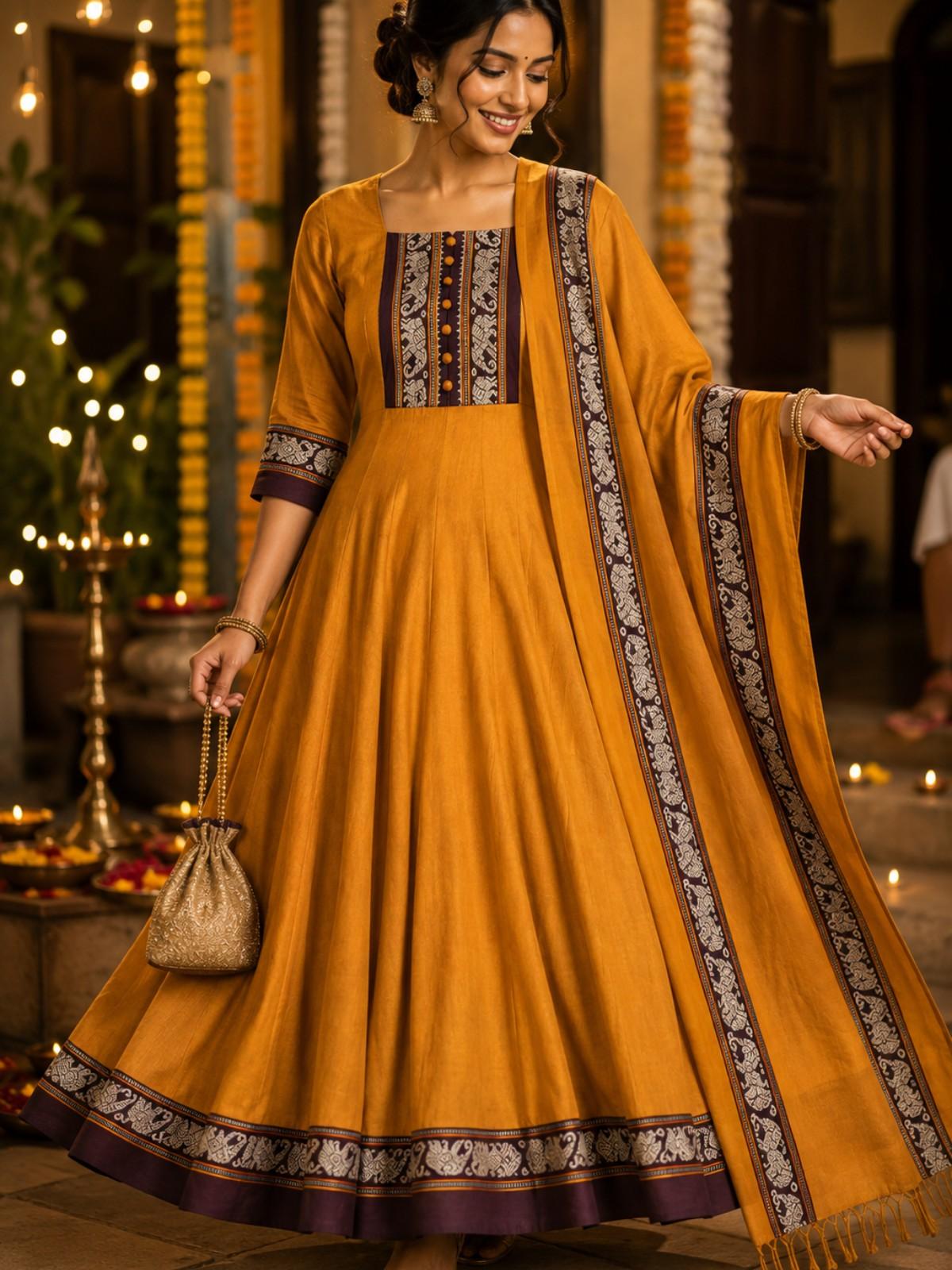 Narayanapet  Mustard Yellow Anarkali Suit Set Set