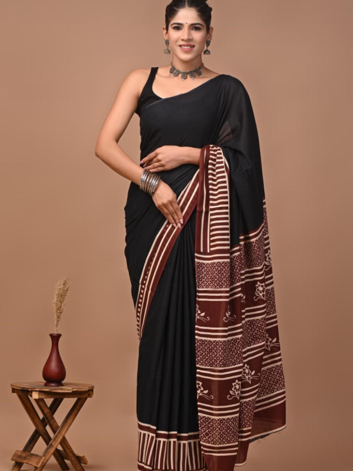 Mul Black & Maroon Printed Saree