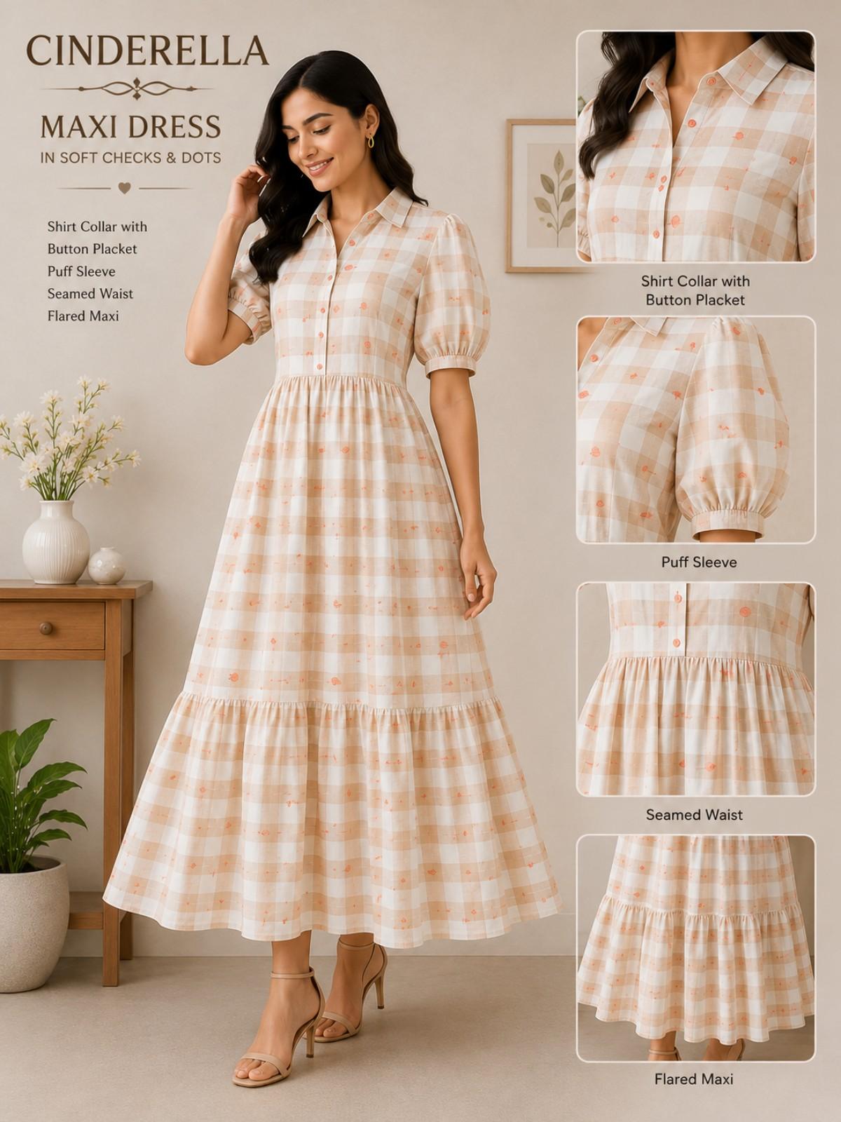 Maxi Cinderella Peach Checkered Maxi Dress