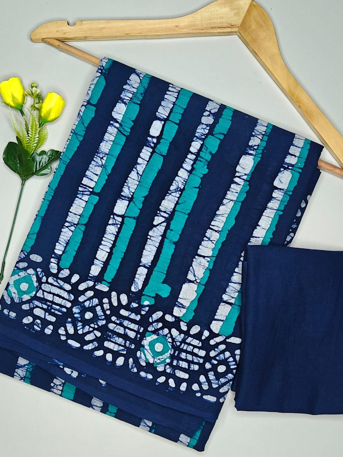 Hand Block Navy Blue Tie Dye Cotton Saree