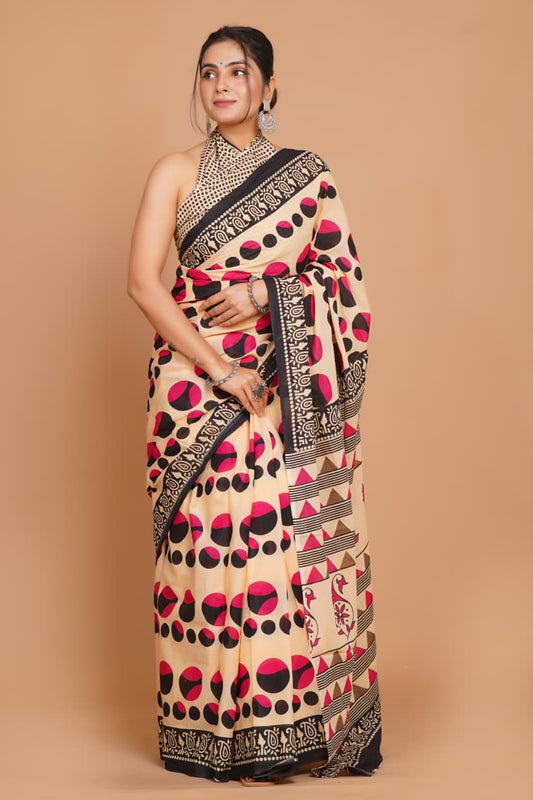 beige-and-black-polka-dot-mulmul-cotton-saree-with-tribal-border