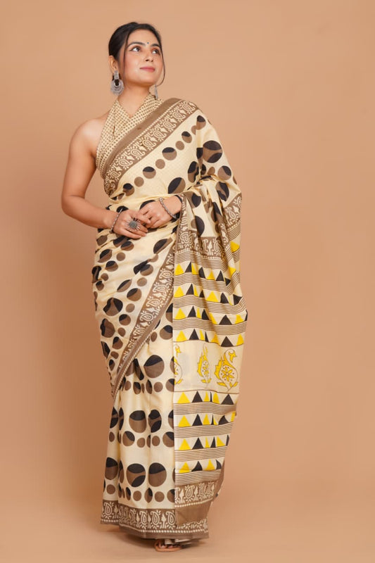 beige-and-brown-polka-dot-mulmul-cotton-saree-with-mustard-accents