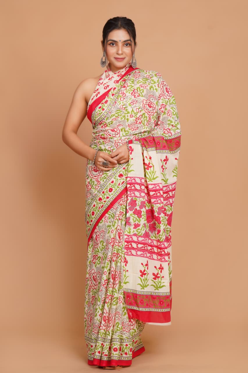 white-and-green-floral-print-mulmul-cotton-saree-with-red-border