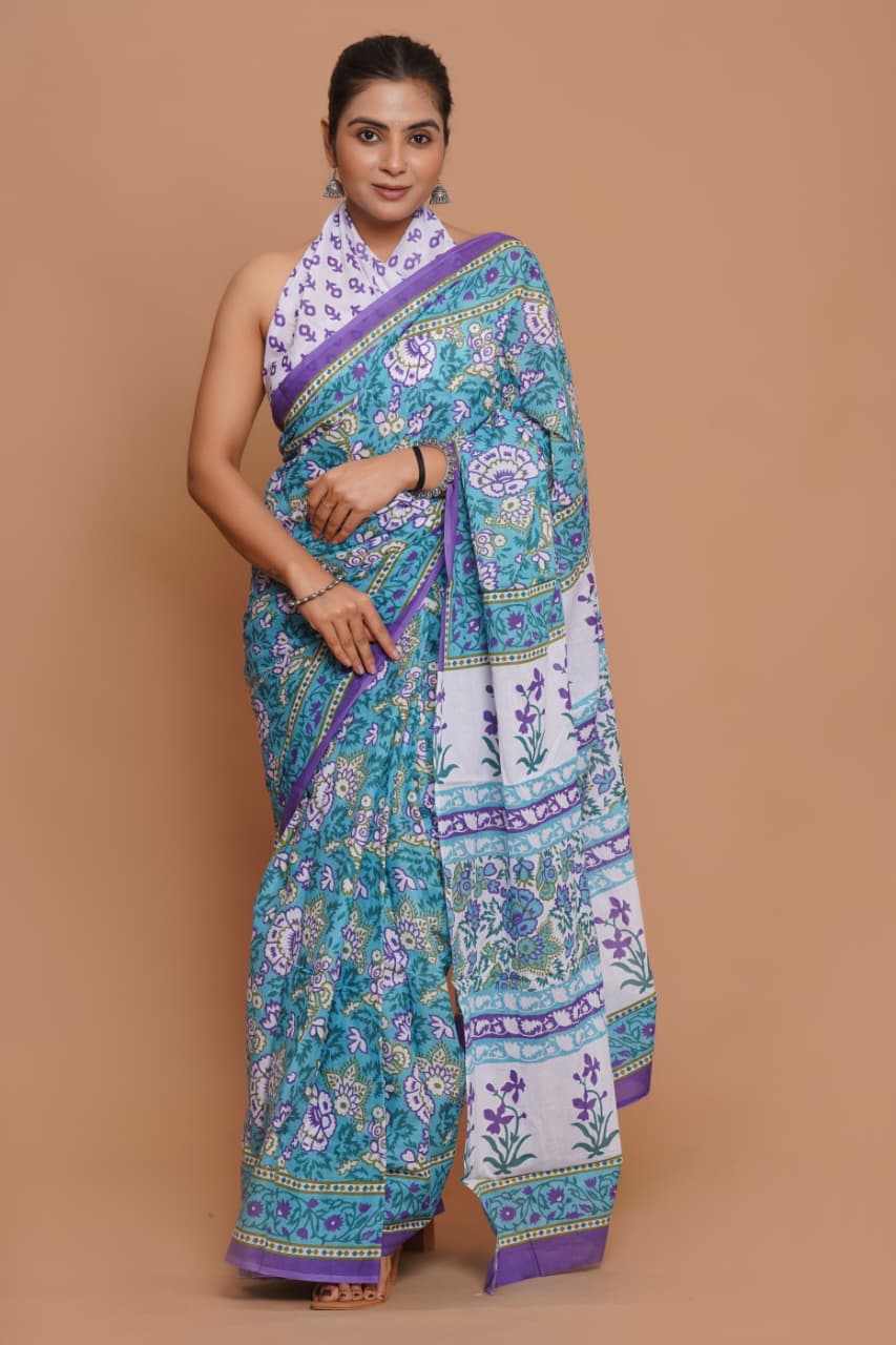 teal-and-lavender-floral-printed-mulmul-cotton-saree-with-contrast-pallu