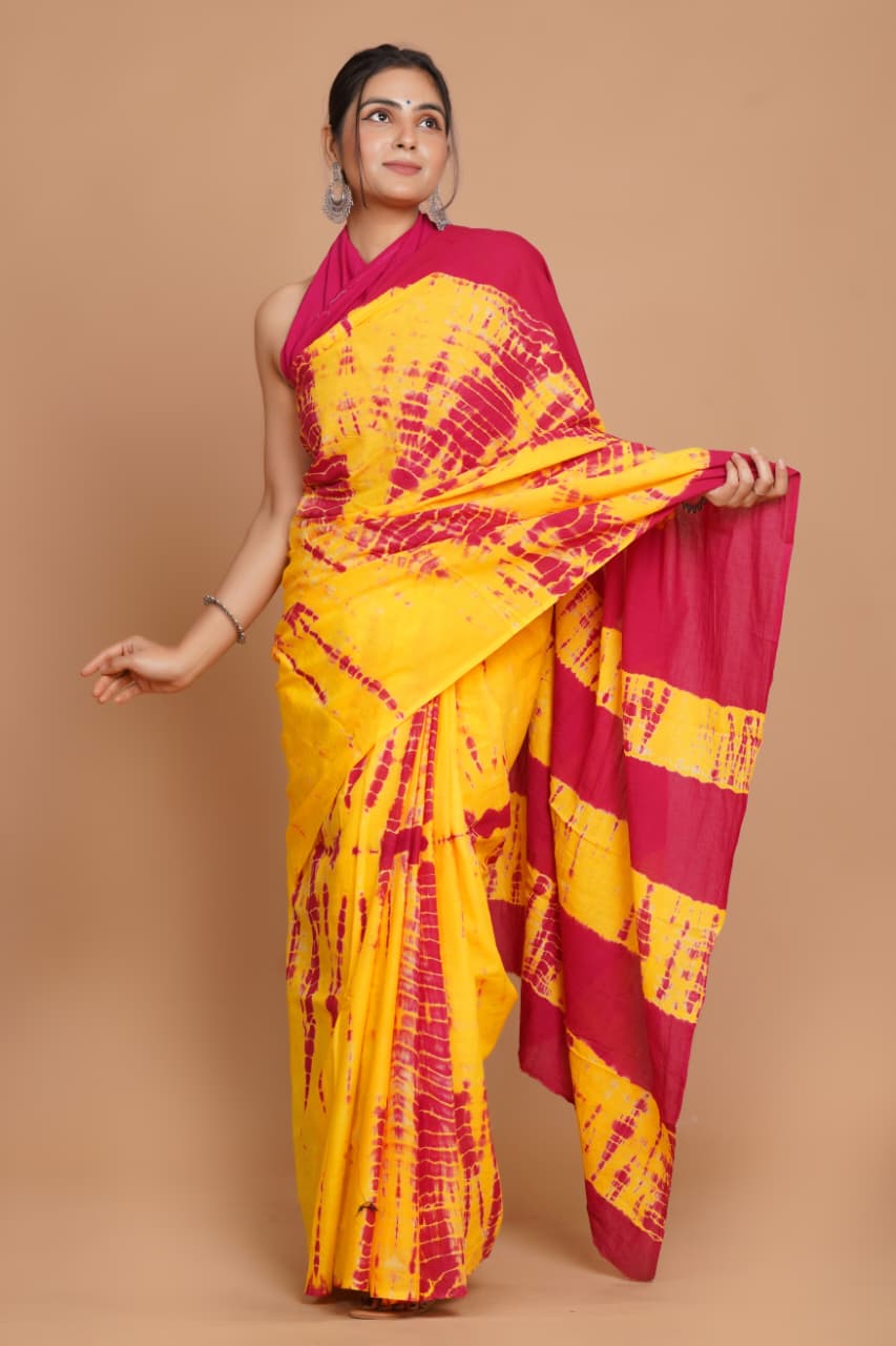 yellow-and-pink-tie-dye-mulmul-cotton-saree-with-dual-tone-pallu