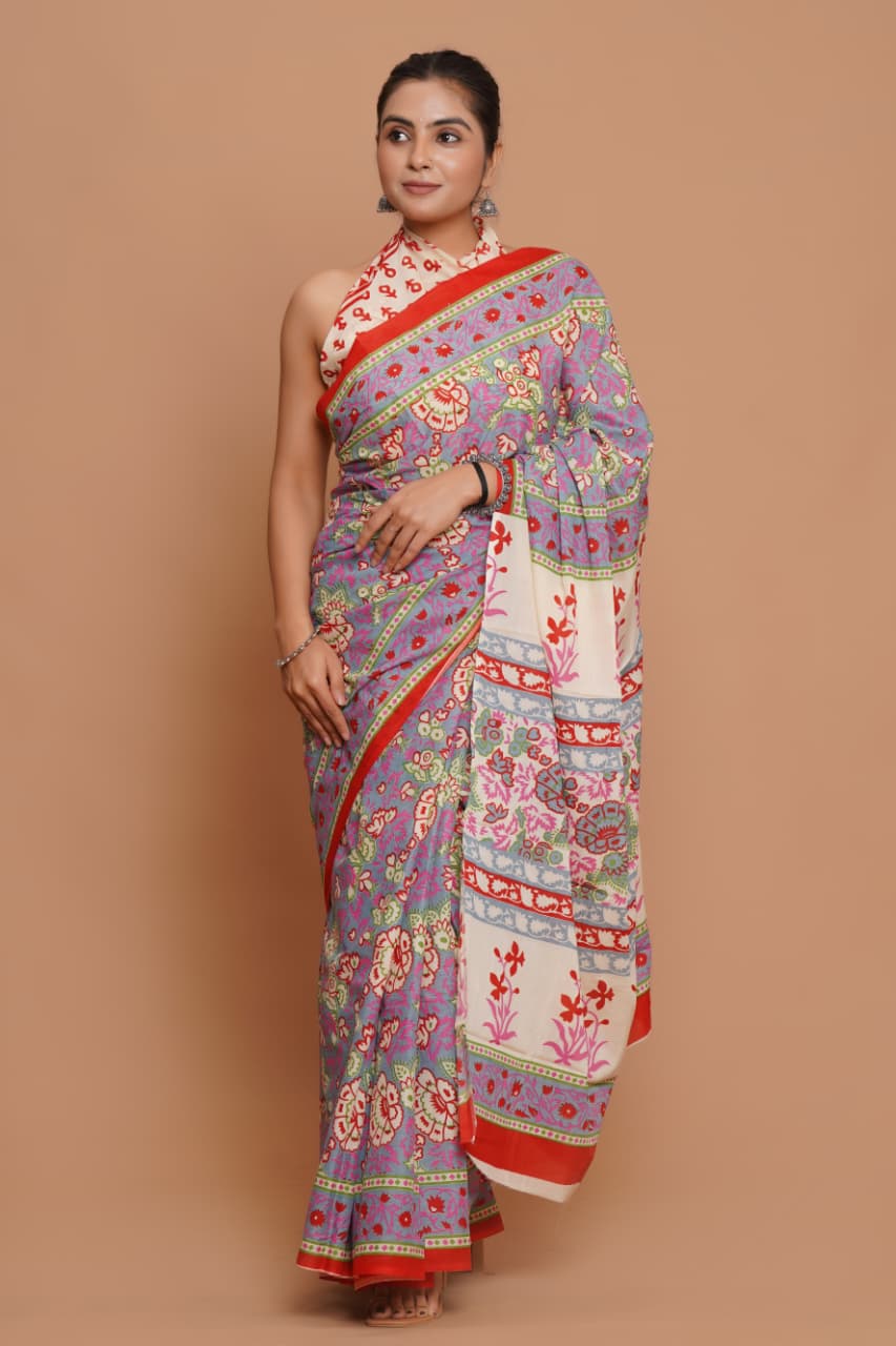 pastel-blue-floral-printed-mulmul-cotton-saree-with-red-border