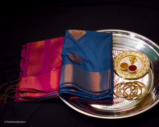 stylish-teal-blue-magenta-soft-silk-saree-with-zari-border