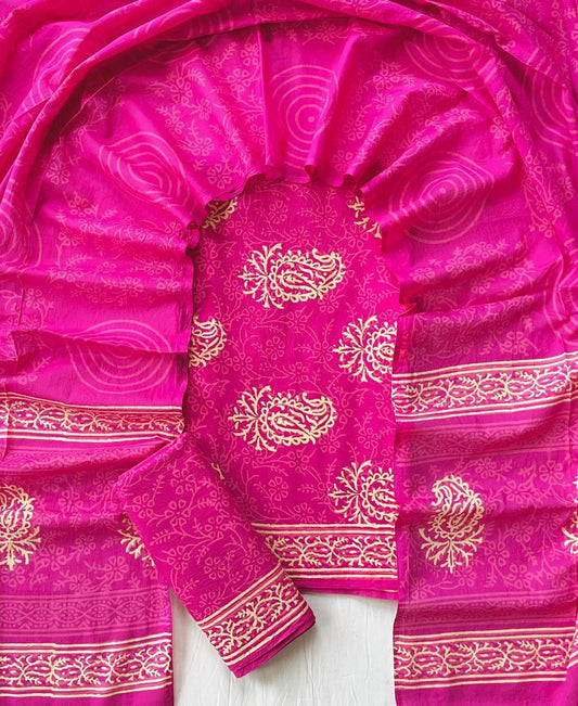 Magenta Jaipur Cotton Chudithar Material with Elegant Printed Cotton Dupatta