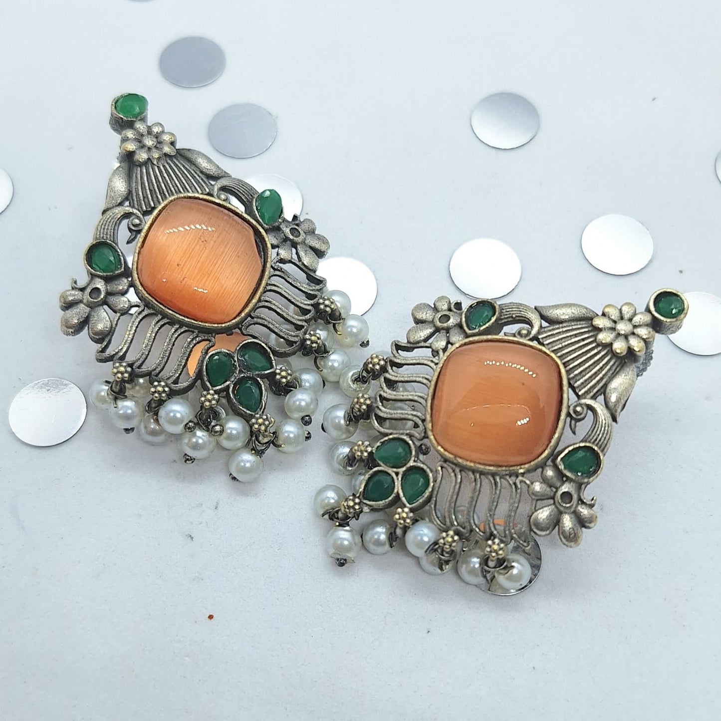 Jaipur Majesty Orange Oxidized Earrings