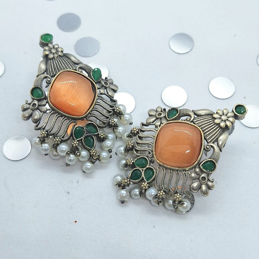 Jaipur Majesty Orange Oxidized Earrings