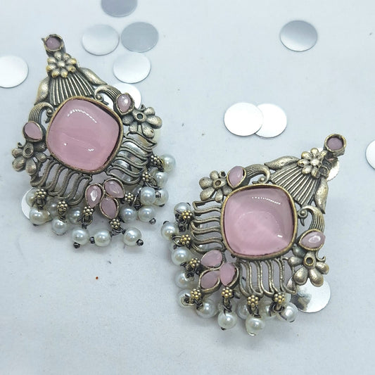 Jaipur Majesty Pink Oxidized Earrings