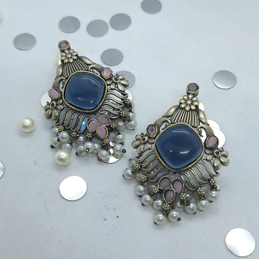 Jaipur Majesty Blue Oxidized Earrings