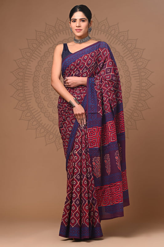 Vintage Mauve: Slate Blue Diamond Saree