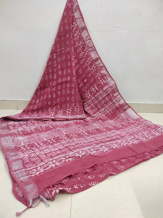 Terra Cotta Elegance: Hand Block Printed Linen Cotton Saree