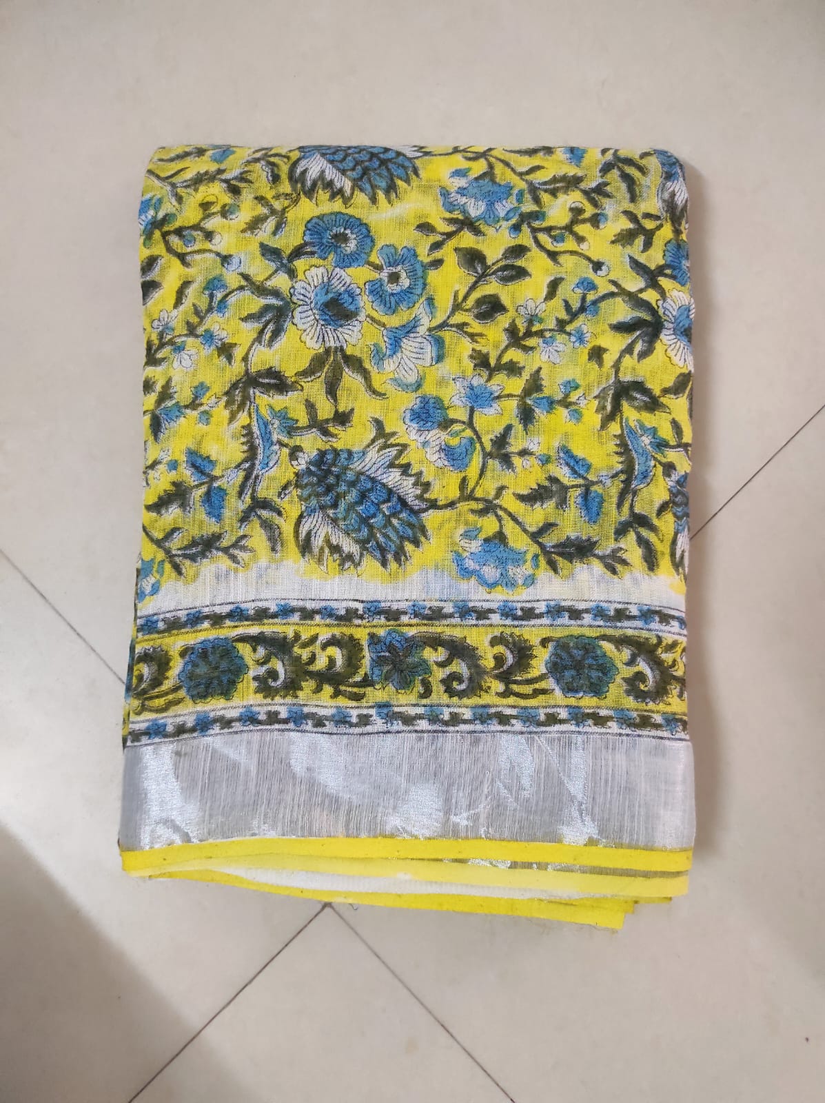 Sunshine Bloom: Yellow hand block printed linen Cotton Sarees