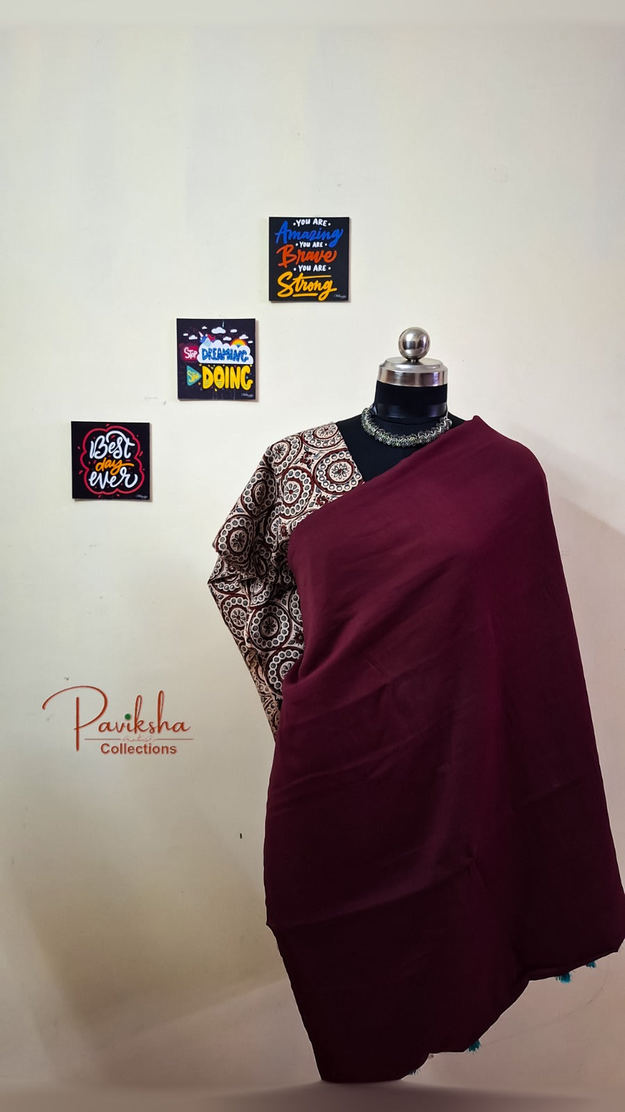 Earthy Fusion: Plain Mul Saree in Brown with Printed Ajrakh Blouse