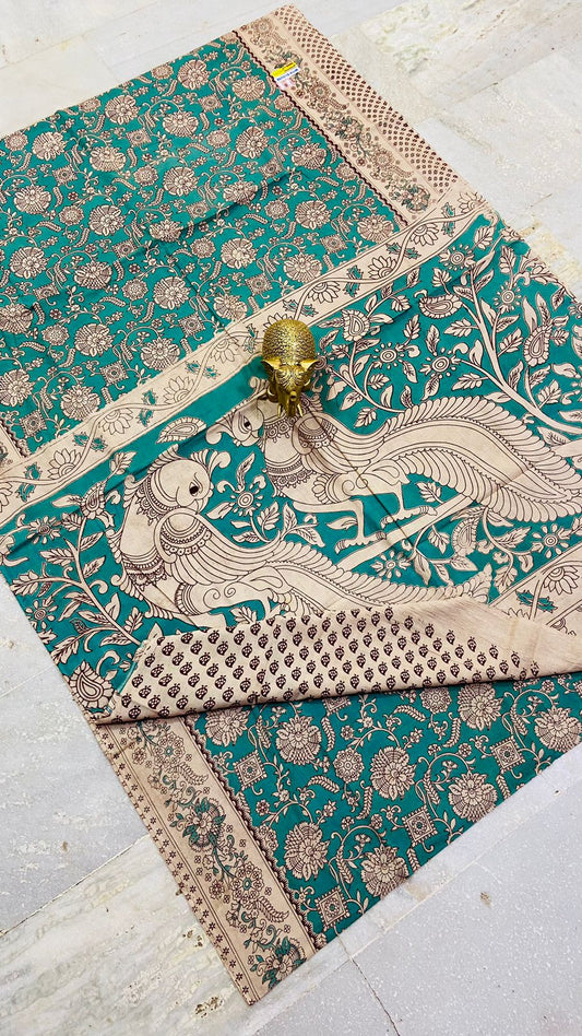 Tranquil Azure Kalamkari Cotton Saree (PCKC-17)