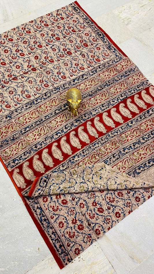 Scarlet Elegance Kalamkari Cotton Saree (PCKC-11)