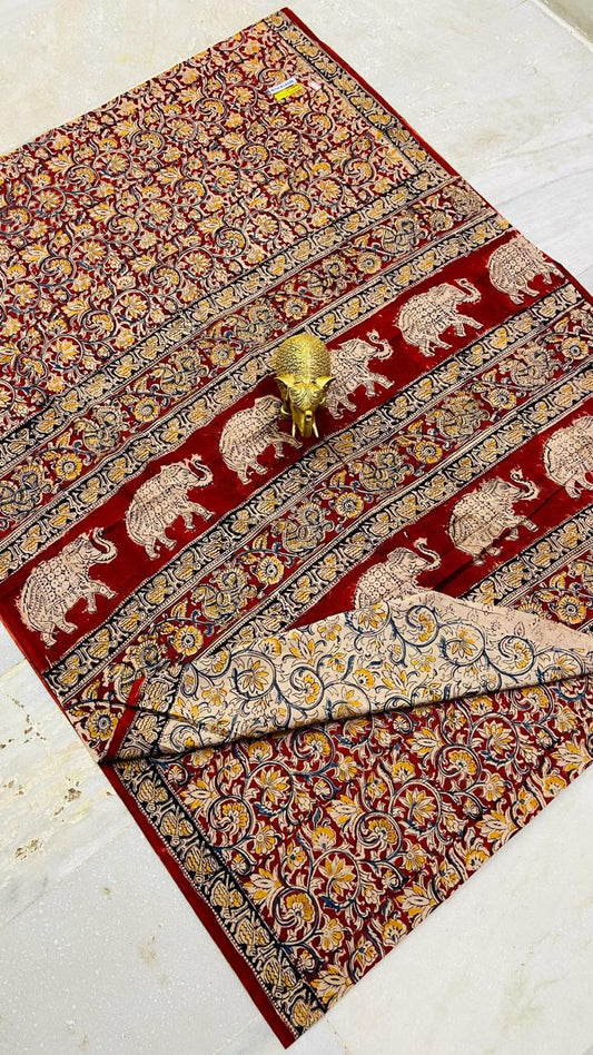 Ruby Tusker Kalamkari Cotton Saree (PCKC-04)