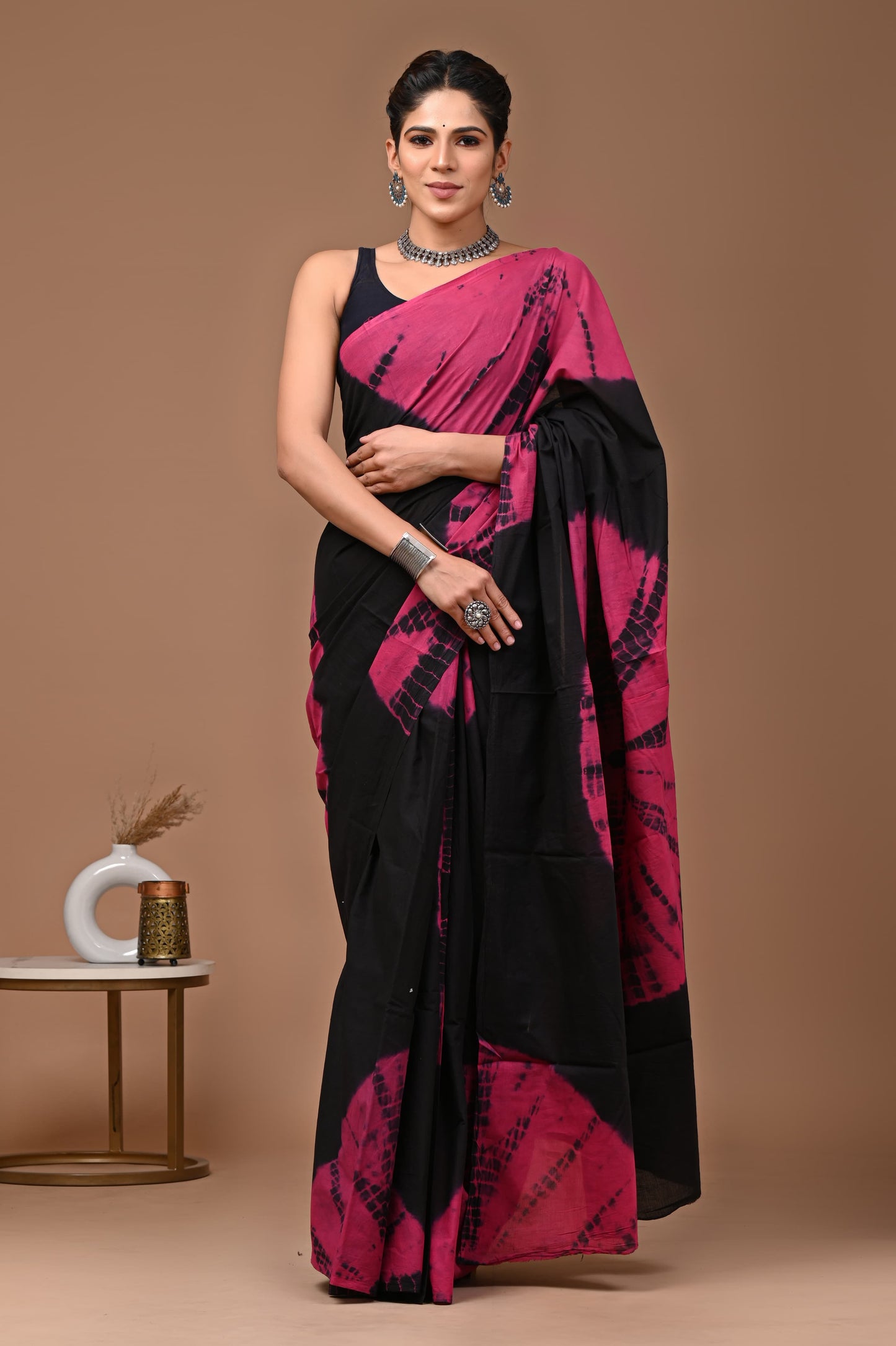 Pink Noir Tie-Dye Mul Cotton Saree