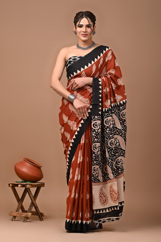 Scarlet Bloom Mul Cotton Saree