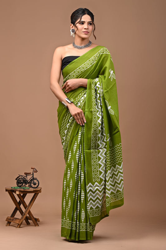 Emerald Flutter Mul Cotton Saree