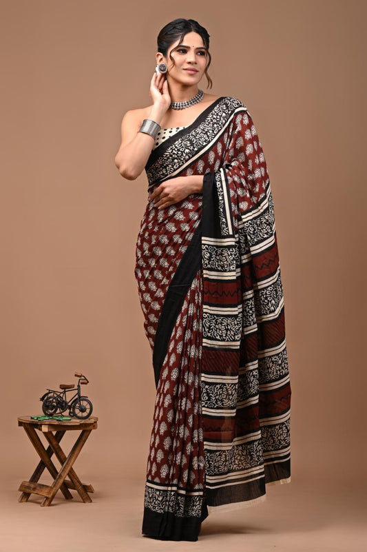 Mocha Bloom Mul Cotton Saree