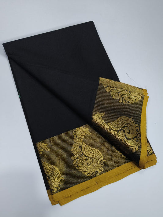 Timeless Elegance: Black with Gold Zari Border Saree