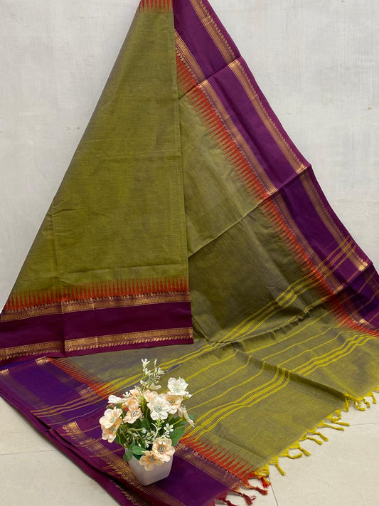 Step into sophistication with our Green Kanchi Cotton Saree.