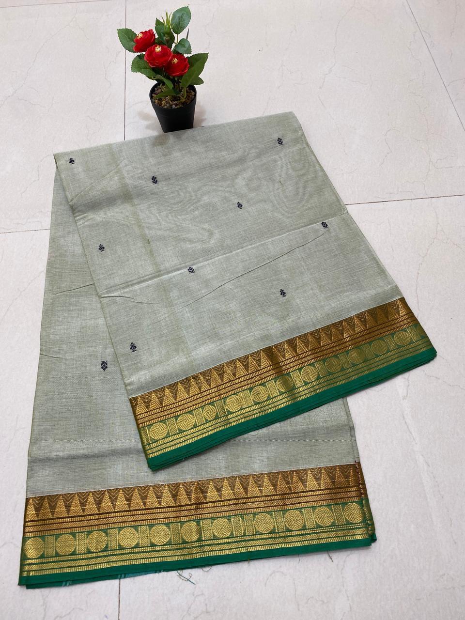 Embrace timeless elegance with our Grey Kanchi Cotton Saree.