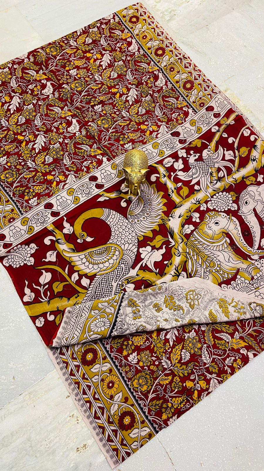 Crimson Aviary Kalamkari Mul Cotton Saree (PCKC-19)