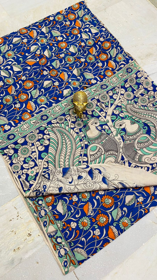 Azure Splendor Kalamkari Mul Cotton Saree (PCKC-21)