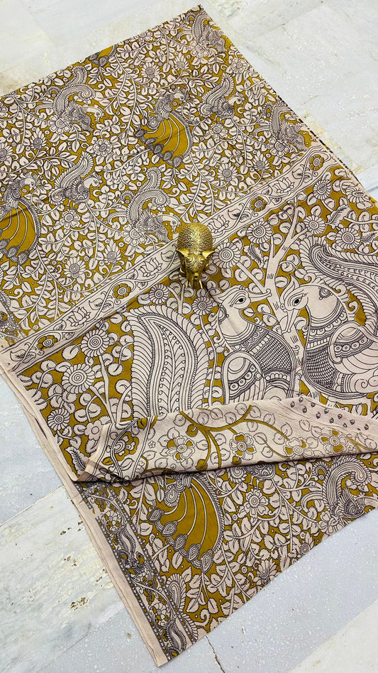 Olive Radiance Kalamkari Mul Cotton Saree (PCKC-23)