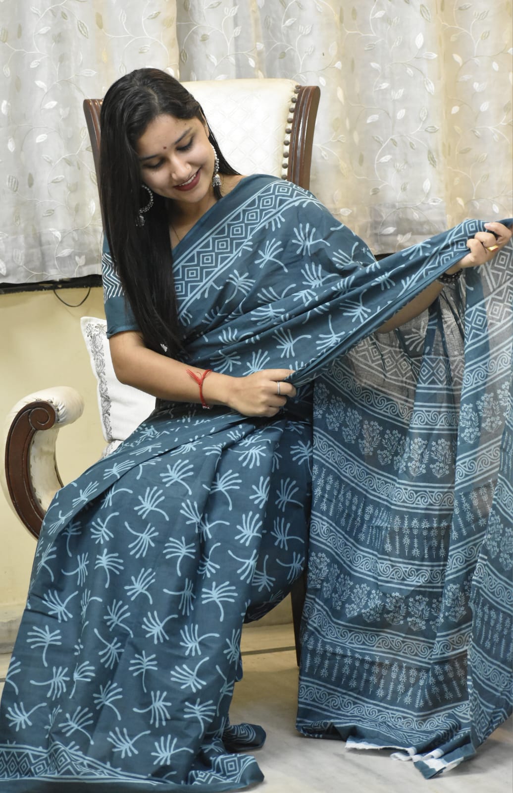 Teal Tranquility Grace Mul Mul Cotton Saree