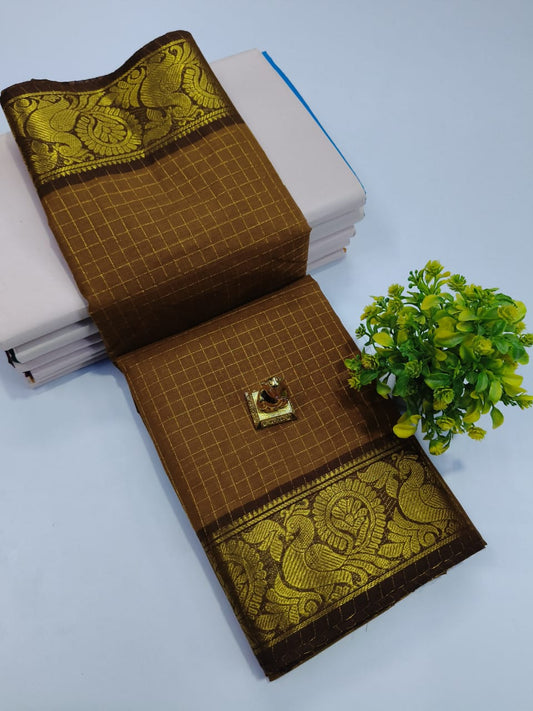 Elegant Chettinadu Cotton Saree in Golden Brown with Intricate Patterns