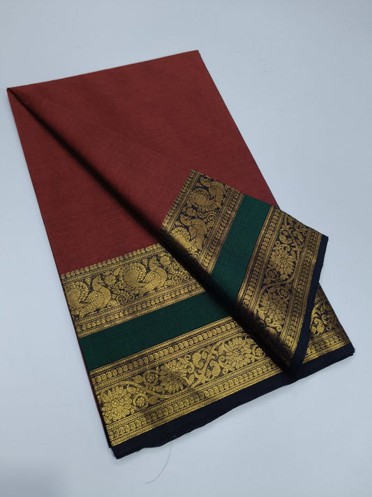 Elegant Chettinadu Cotton Saree in Maroon with Green Border