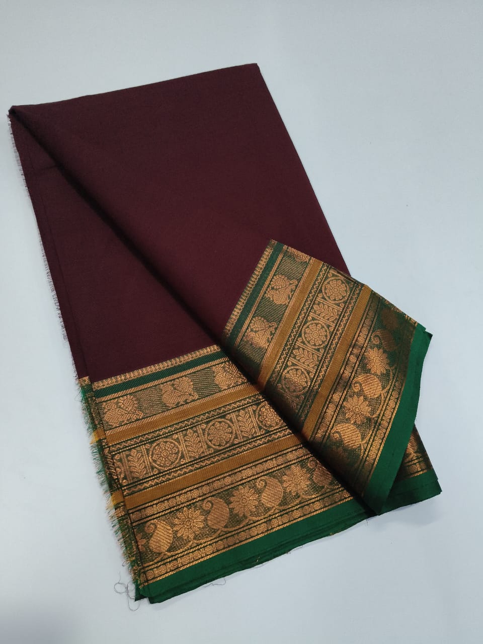 Elegant Chettinadu Cotton Saree in Maroon with Peacock Green Border