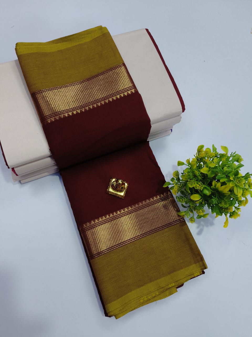 Elegant Chettinadu Cotton Saree in Maroon with Mustard Border