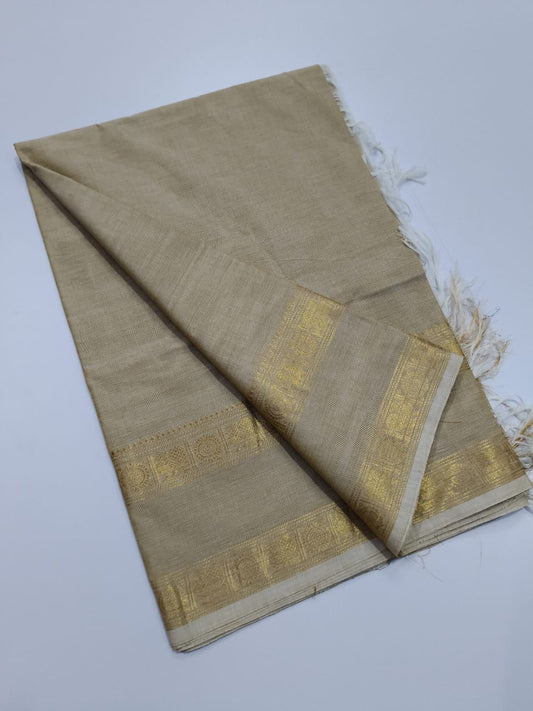 Elegant Chettinadu Cotton Saree in Cream with Gold Border