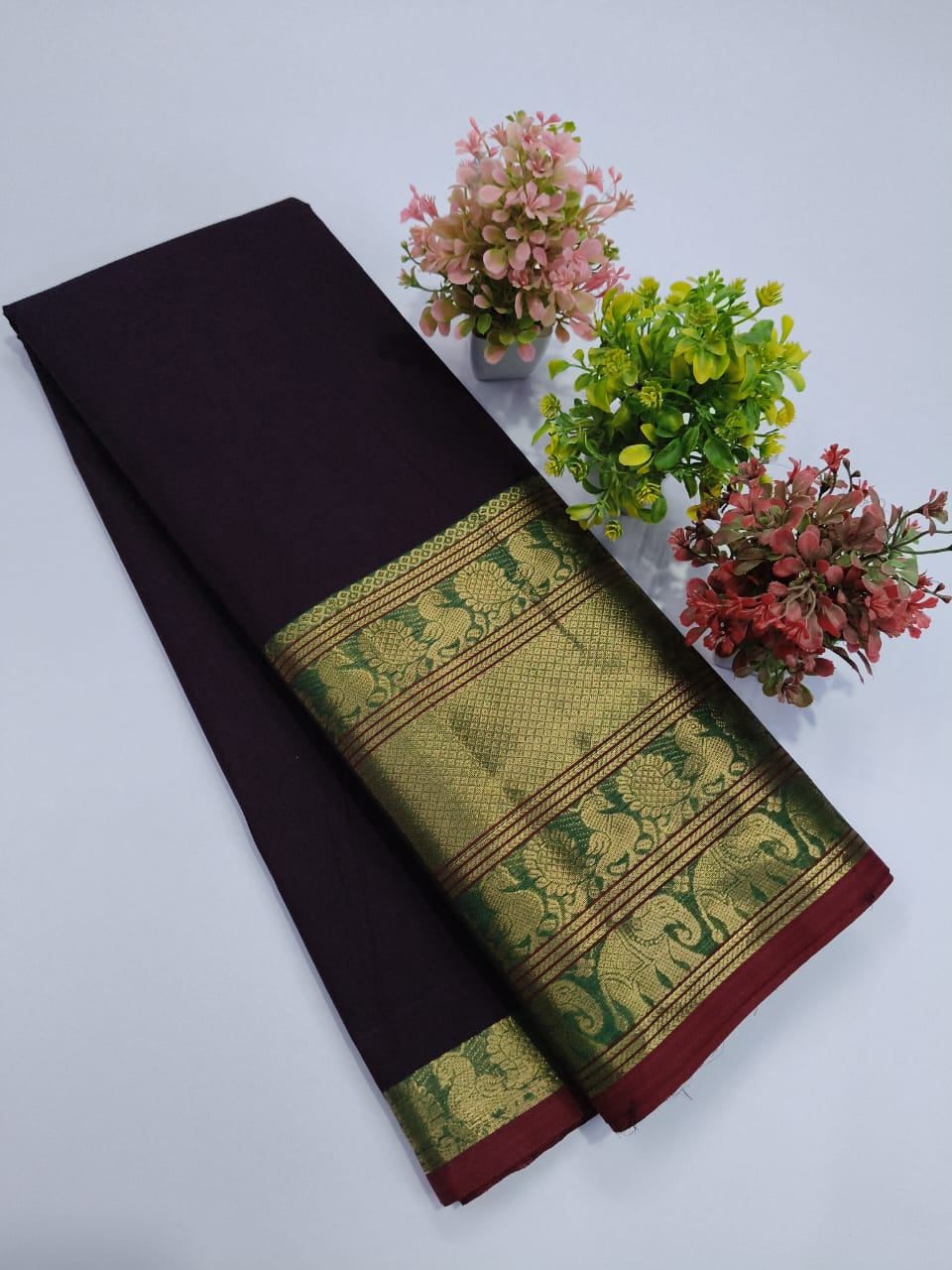 Black Chettinadu Cotton Saree with Exquisite Green Zari Border