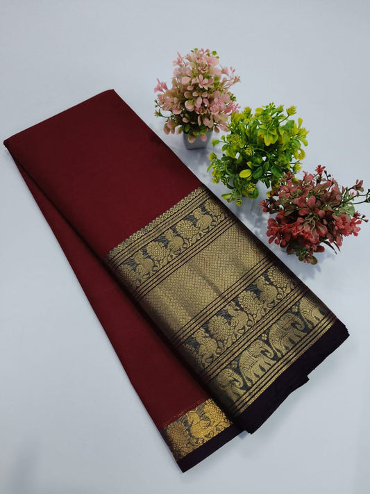 Maroon Chettinadu Cotton Saree with Beautiful Gold Zari Border