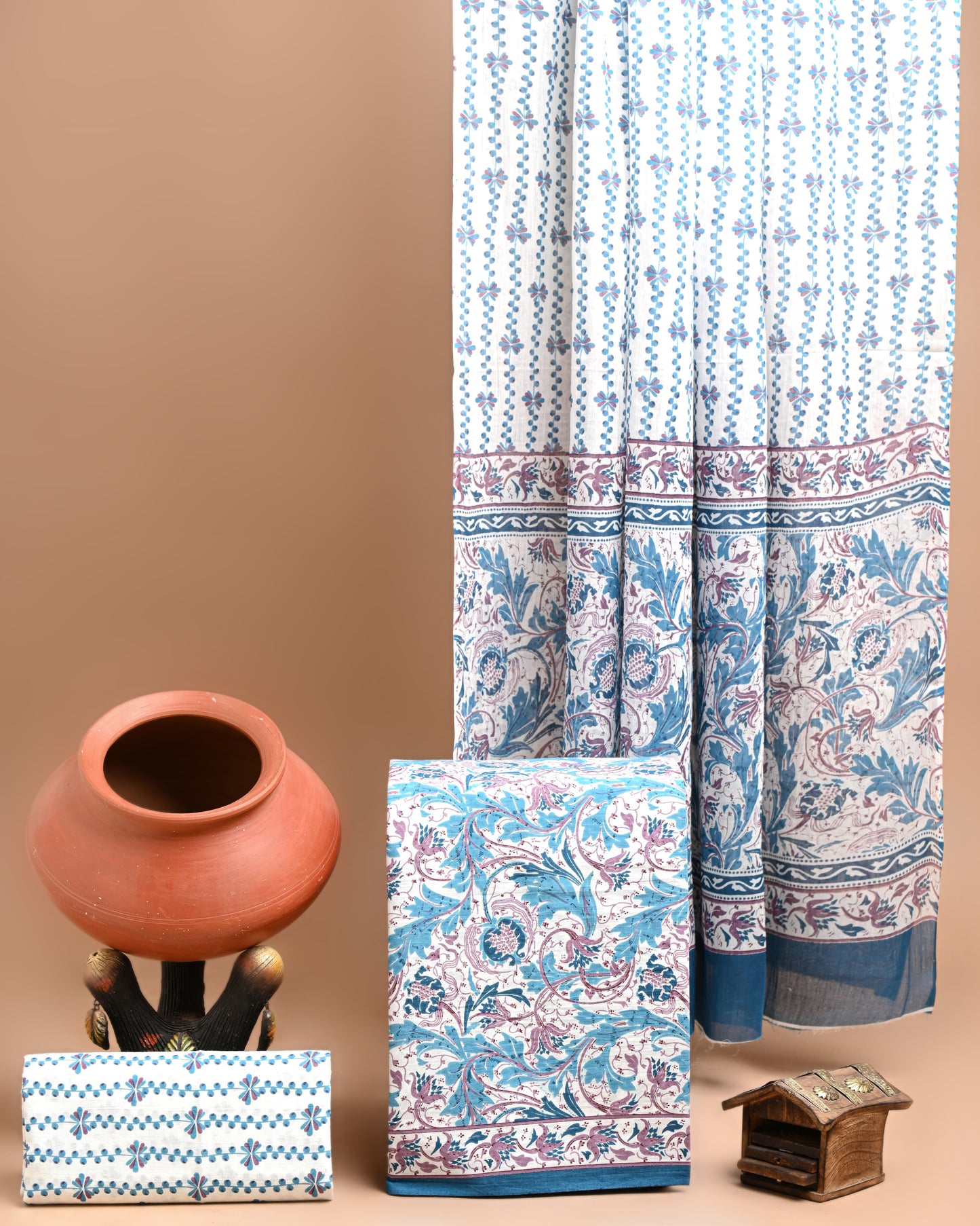 Elegant Blue and White Floral Cotton Chudidar