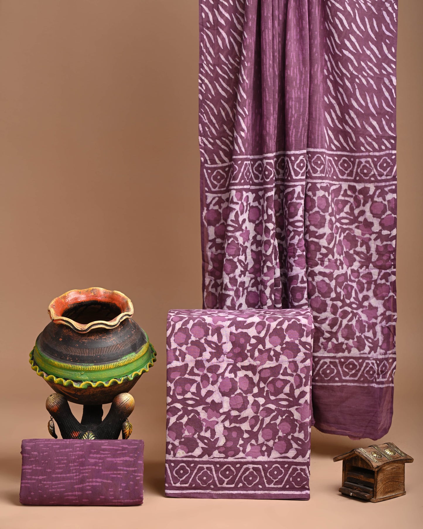 Purple Cotton Chudidar with Abstract Prints