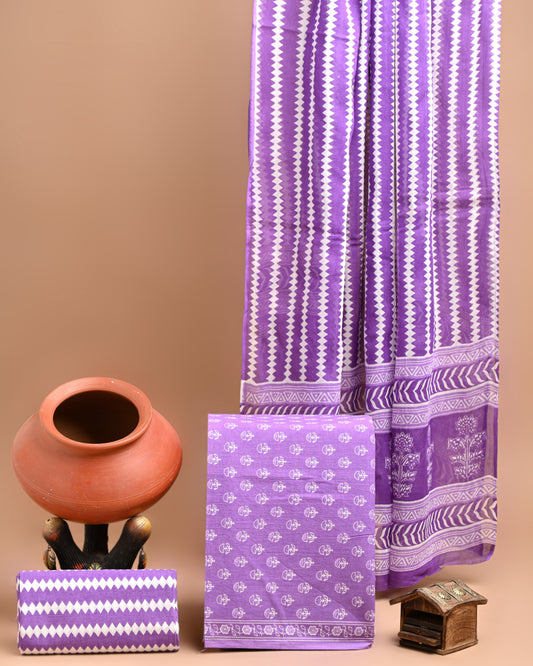 Purple and White Cotton Chudidar with Zigzag Patterns