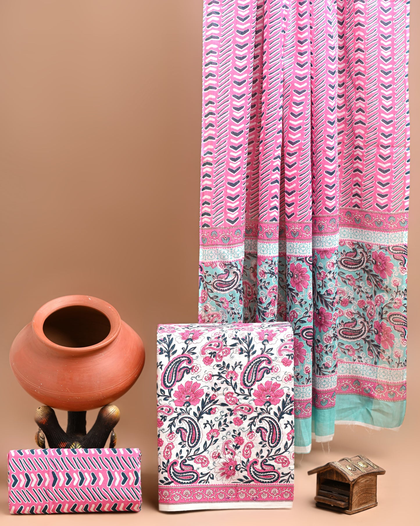 Pink and Blue Floral Cotton Chudidar