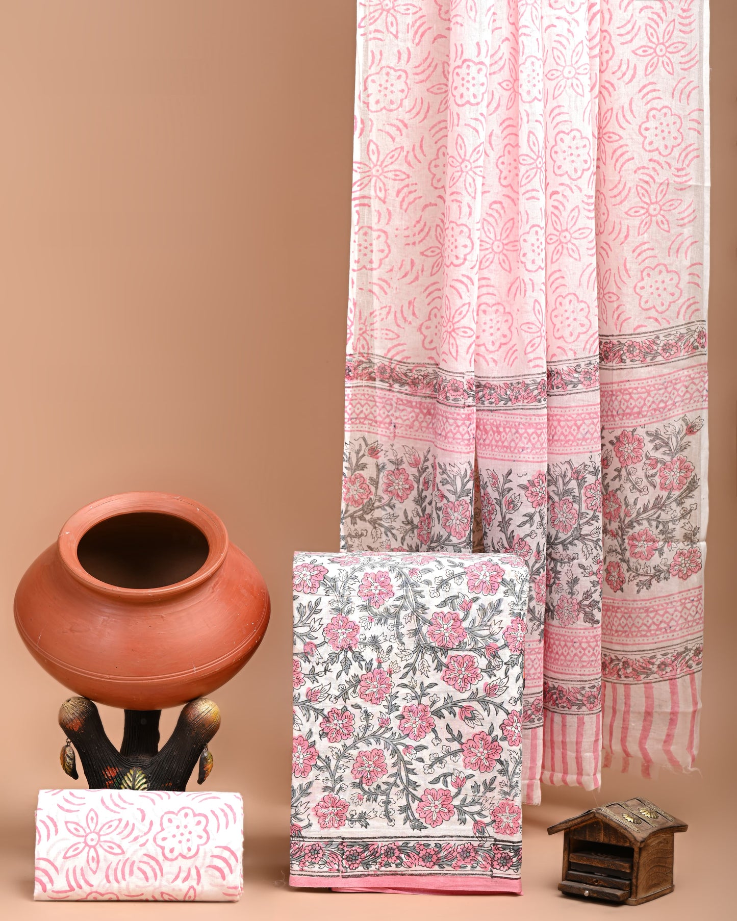 Pastel Pink Cotton Chudidar with Floral Design