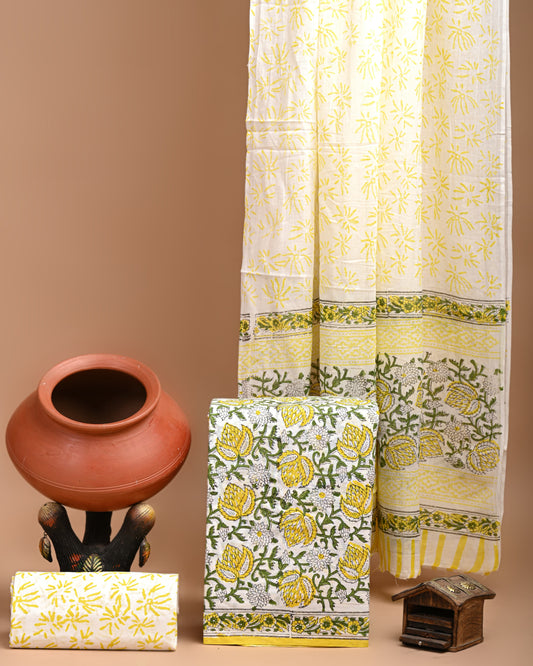 Yellow and Green Floral Cotton Chudidar