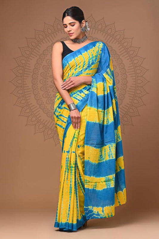 Sunny Bloom: Yellow Mulcotton Saree with Floral Bouquets