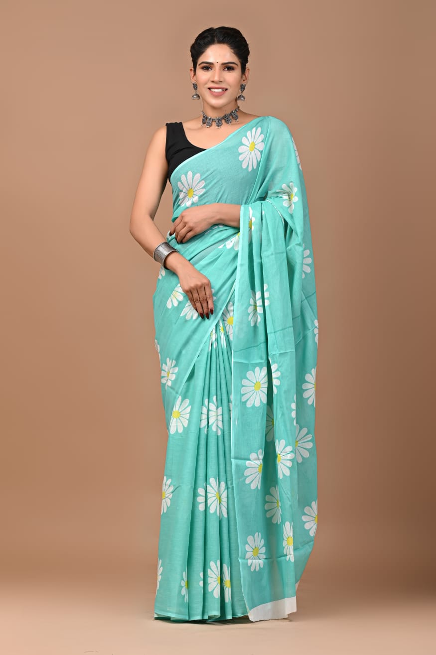 Classic Elegance: Black and White Mulcotton Saree with Intricate Patterns