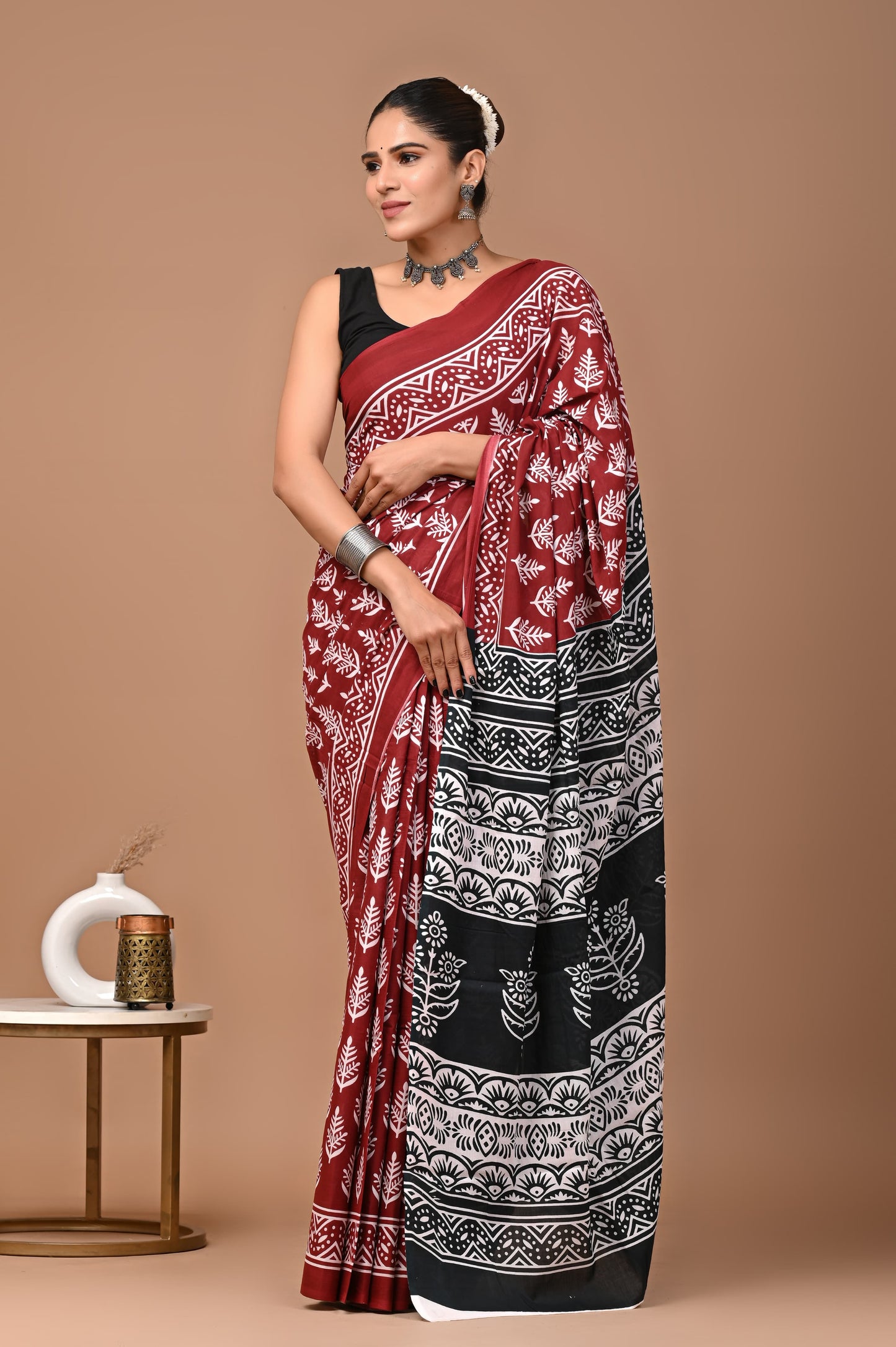 Classic Maroon and Black: Mulcotton Saree